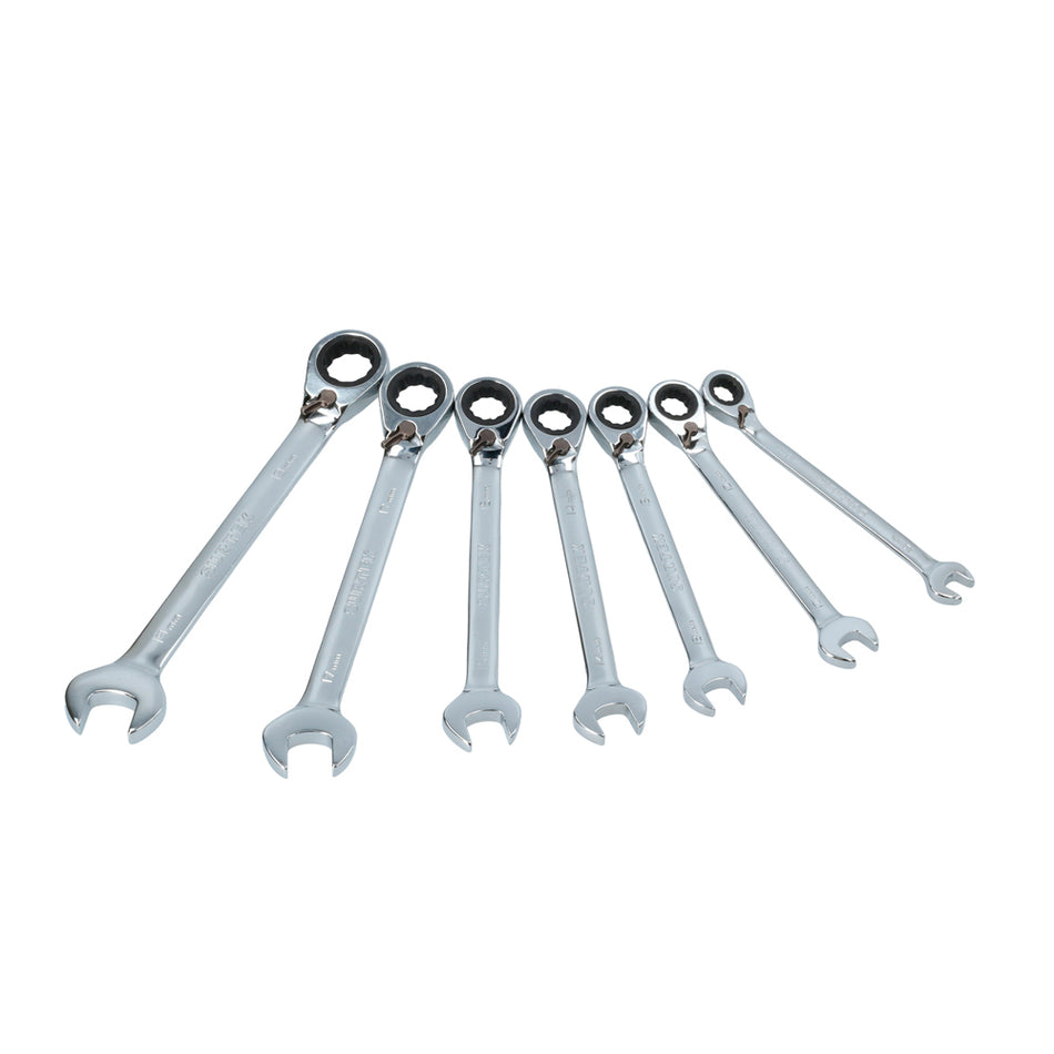 JUEGO DE LLAVES COMBINADAS PULIDO ESPEJO DE MATRACA REV MET, 12 PUNTAS,7 PZ EN RACK SKU 1005750