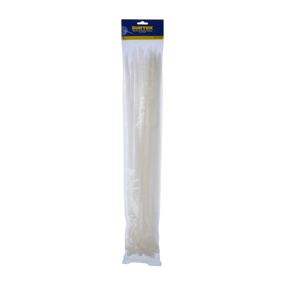 CINCHOS PLASTICOS 400 X 7.6 MM, TENSION 55 KG DE 50 PIEZAS, COLOR BLANCO SKU 1142250