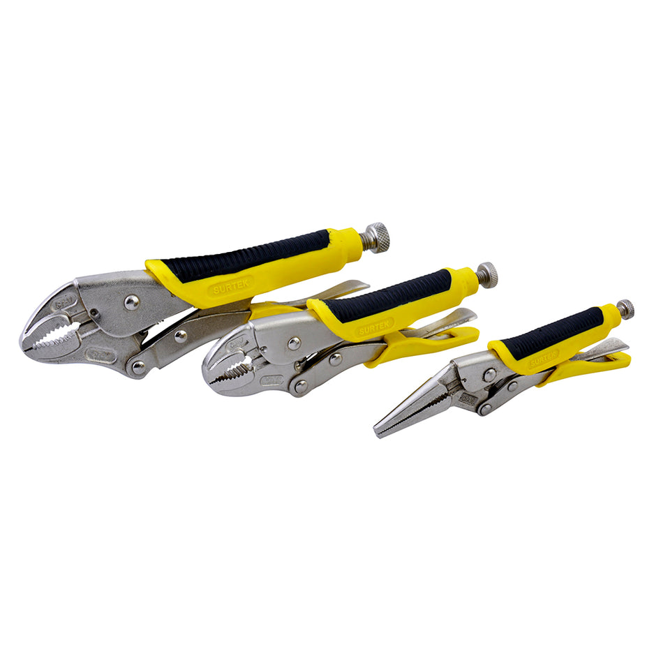 JUEGO DE PINZAS DE PRESION CON MANGO BIMATERIAL, 3 PIEZAS SKU 1150850