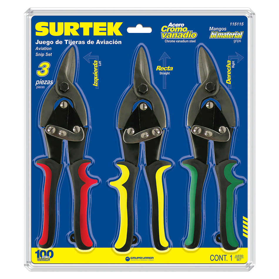 JUEGO PARA HOJALATERO DE TIJERAS TIPO AVIACION, 3 PIEZAS SKU 1151150