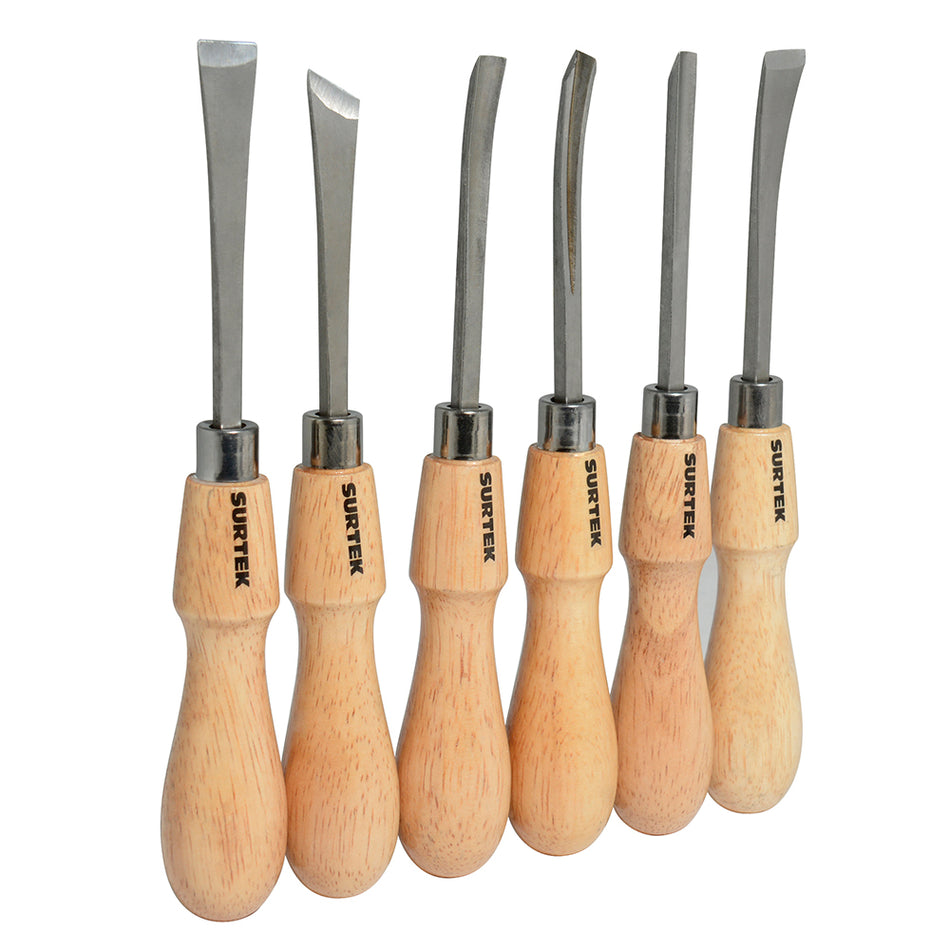 JUEGO DE GURBIAS DE ACERO MANUALES CON MANGO DE MADERA, 6 PIEZAS SKU 1200510