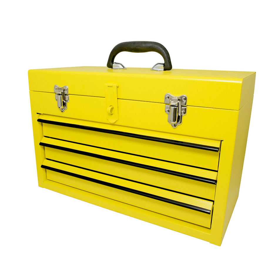 CAJA PORTAHERRAMIENTAS METALICA COLOR AMARILLO CON 3 GAVETAS 11" X 18" X 9" SKU 1251110