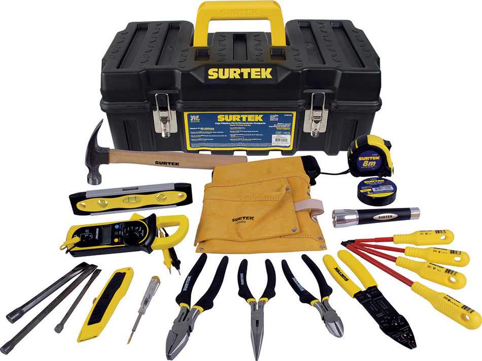 JUEGO COMBINADO DE HERRAMIENTAS PARA ELECTRICISTA 21 PIEZAS, CON CAJA PLASTICA SKU 1254110