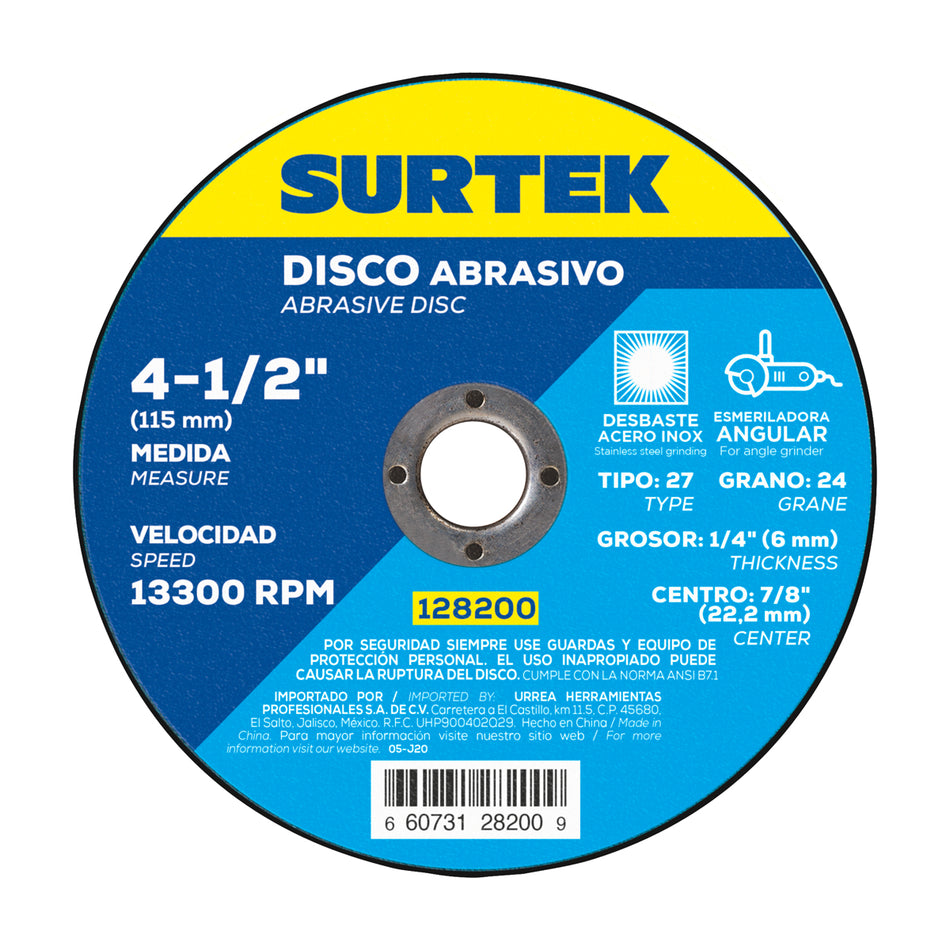 DISCO ABRASIVO TIPO 27 PARA METAL 4-1/2" X 1/4" SKU 1282000