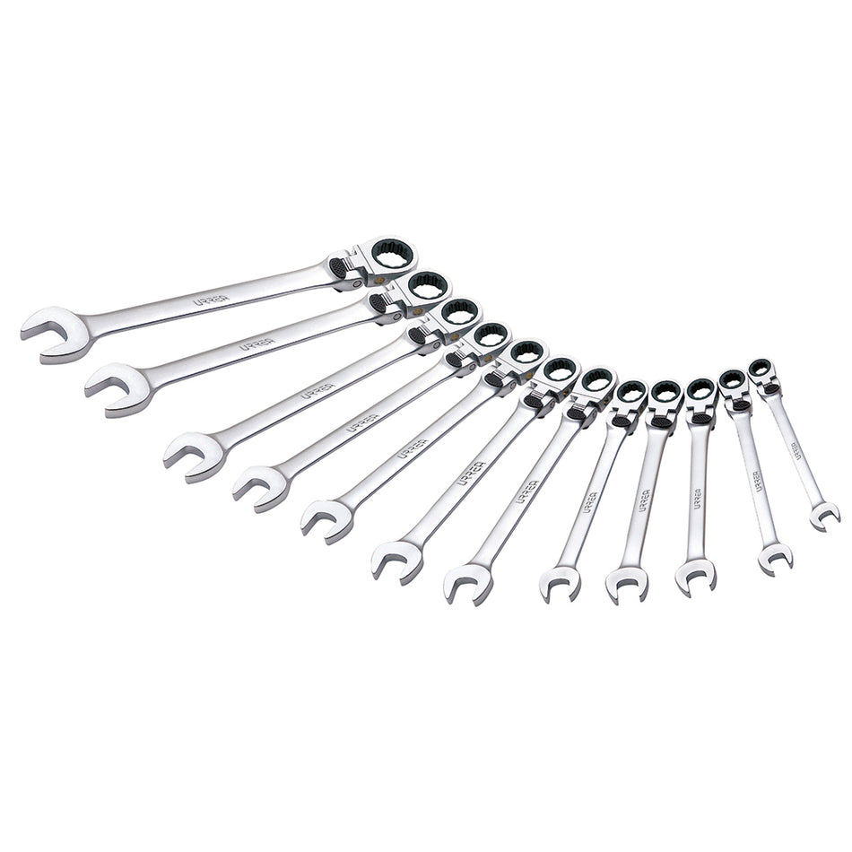 JUEGO DE LLAVES COMBINADAS PULIDO ESPEJO FLEXIBLES DE MATRACA SPLINE METRICAS 12 PIEZAS SKU 12MF12M
