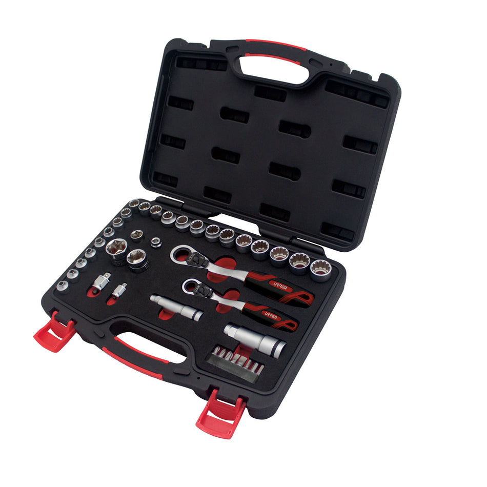 JUEGO DE DADOS Y ACCESORIOS CUADRO DE 3 8 Y 1 2 GO THROUGH COMBINADO 39 PIEZAS SKU 4752GT