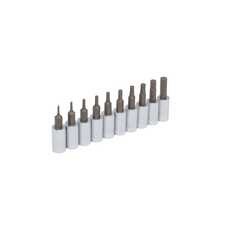 JUEGO DE DADOS CON PUNTA HEXAGONAL CUADRO DE 1 4 EN PULGADAS EN RIEL 10 PIEZAS SKU 4770-10