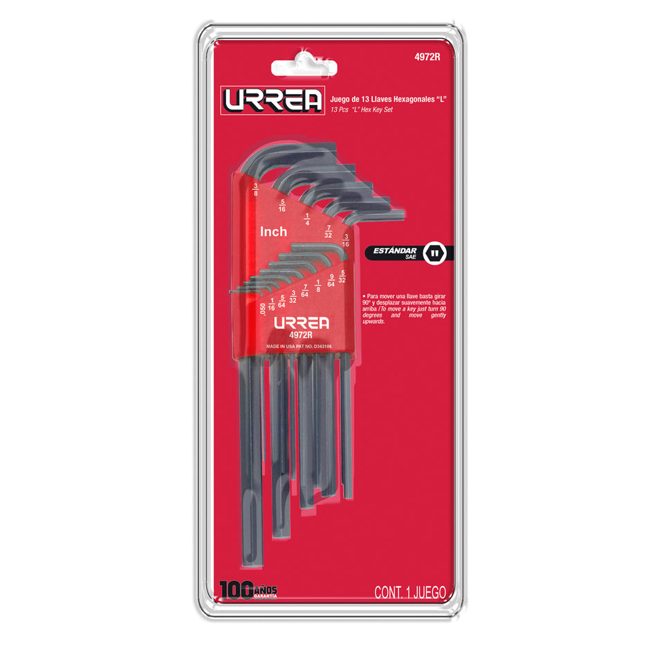 JUEGO DE LLAVES HEXAGONALES TIPO L EN PULGADAS 13 PIEZAS 1 SKU 4972R