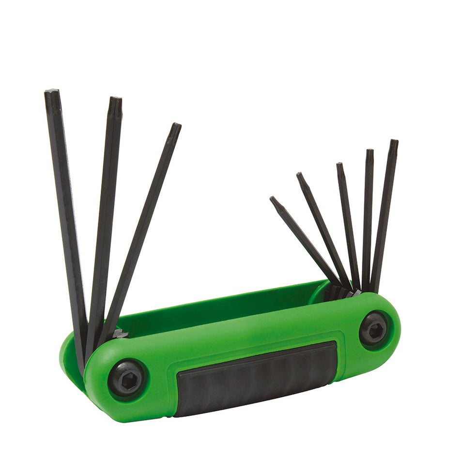 JUEGO DE LLAVES HEXAGONALES TIPO NAVAJA TORX T6 A T25 ESTUCHE BIMATERIAL 8 PZ SKU 4976TX