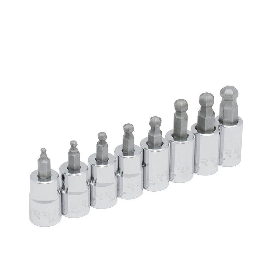 JUEGO DE DADOS CON PUNTA HEXAGONAL TIPO BOLA CUADRO DE 3 8 METRICOS 8 PIEZAS SKU 4990BDM