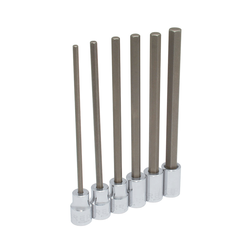 JUEGO DE DADOS PUNTA HEXAGONAL EXTRA LARGA CUADRO DE 3 8 6 PUNTAS METRICOS 6 PIEZAS SKU 4990SML