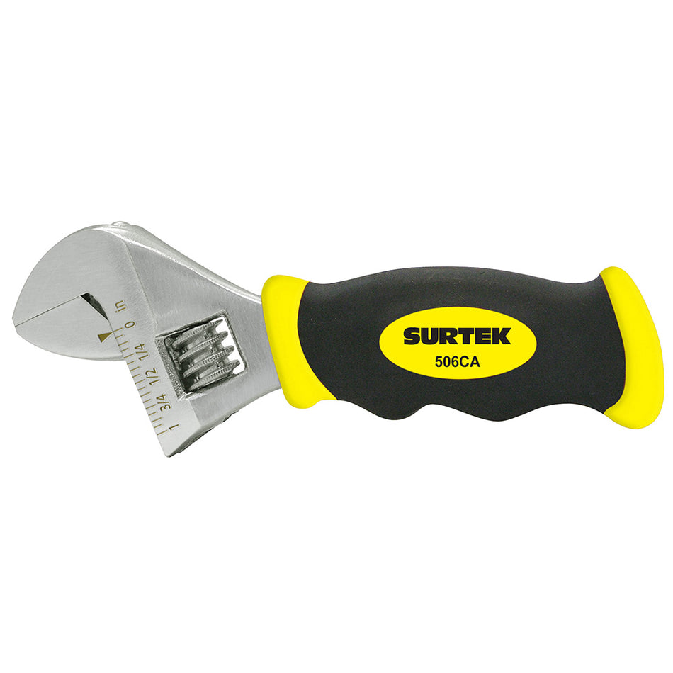LLAVE AJUSTABLE CROMADA CORTA CON MANGO RUBBER GRIP 6" SKU 506CA0