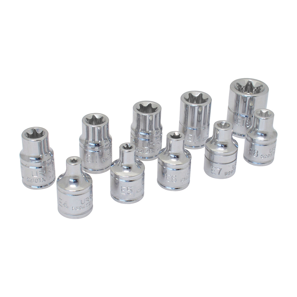 JUEGO DE DADOS TORX HEMBRA CUADRO DE 3 8 EN RIEL 10 PIEZAS SKU 5200TX