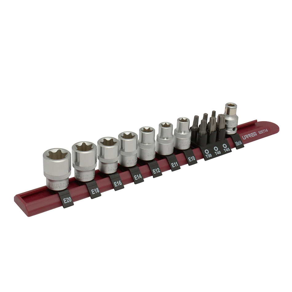 JUEGO DE DADOS CON PUNTA TORX Y TORX HEMBRA CUADRO DE 3 8 14 PIEZAS SKU 52ET14