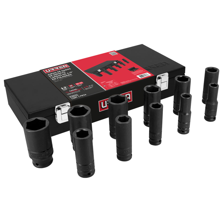JUEGO DE DADOS LARGOS DE IMPACTO CUADRO DE 1 2 EN PULGADAS EN CAJA 11 PIEZAS SKU 7301C