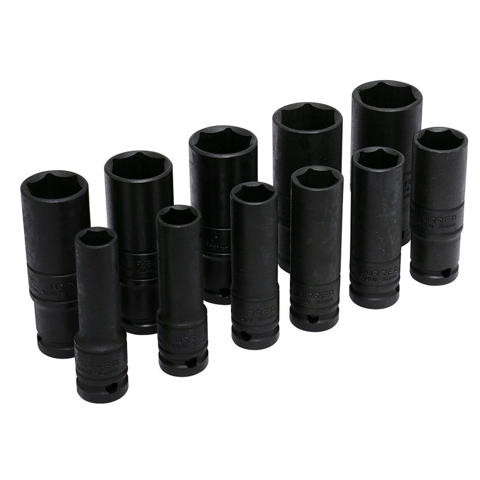 JUEGO DE DADOS DE IMPACTO LARGOS PARED DELGADA CUADRO DE 1 2 6 PUNTAS EN PULGADAS 11PZ SKU 73112D