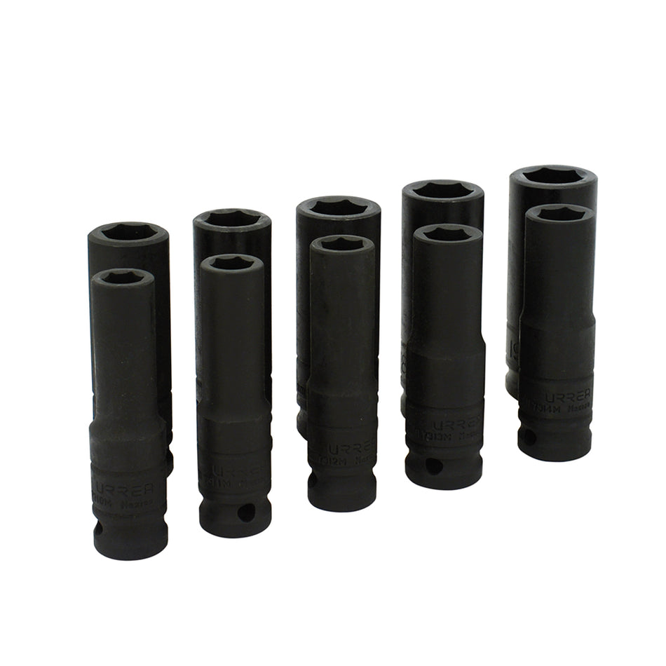 JUEGO DE DADOS LARGOS DE IMPACTO CUADRO DE 1 2 METRICOS 6 PUNTAS 10 PIEZAS SKU 73212M