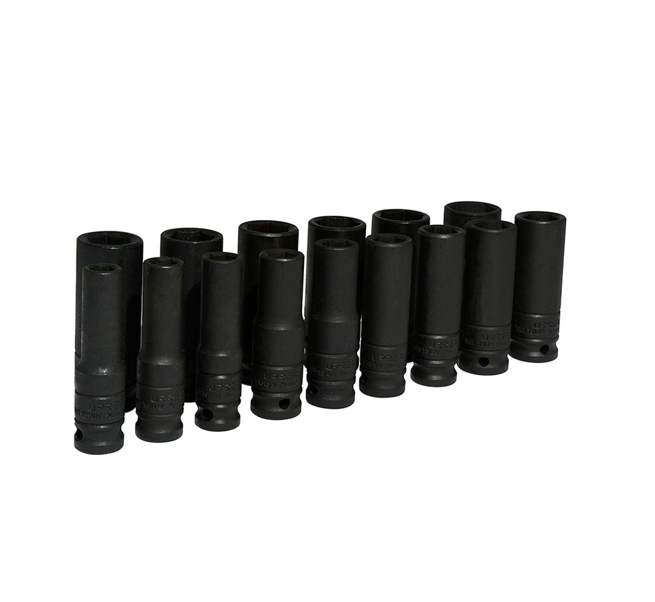 JUEGO DE DADOS LARGOS DE IMPACTO CUADRO DE 1 2 6 PUNTAS METRICOS 15 PIEZAS SKU 73214M