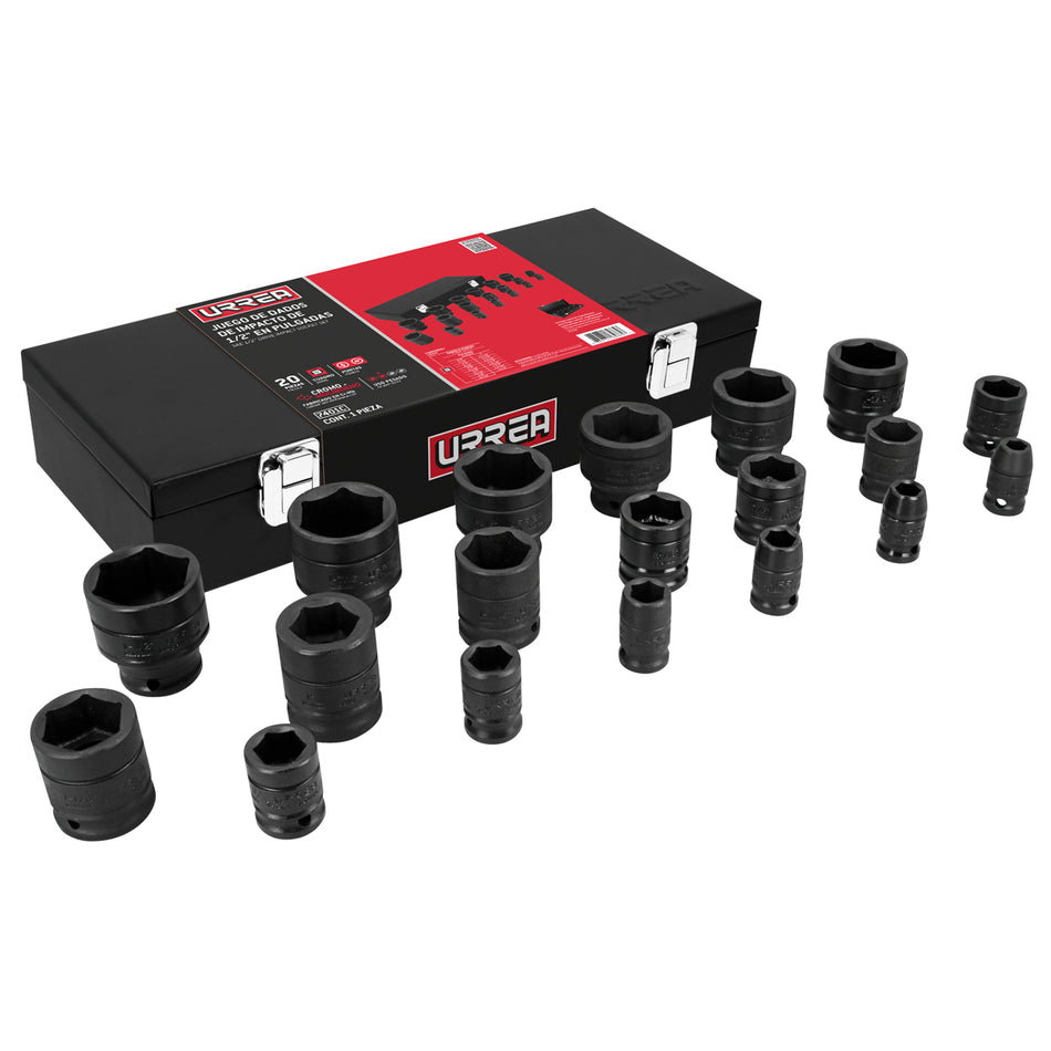 JUEGO DE DADOS DE IMPACTO CUADRO DE 1 2 EN PULGADAS EN CAJA 19 PIEZAS SKU 7401C