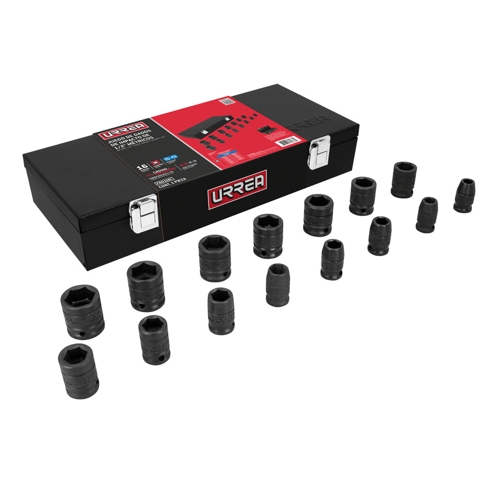 JUEGO DE DADOS DE IMPACTO CUADRO DE 1 2 METRICOS EN CAJA 15 PIEZAS SKU 7401MC