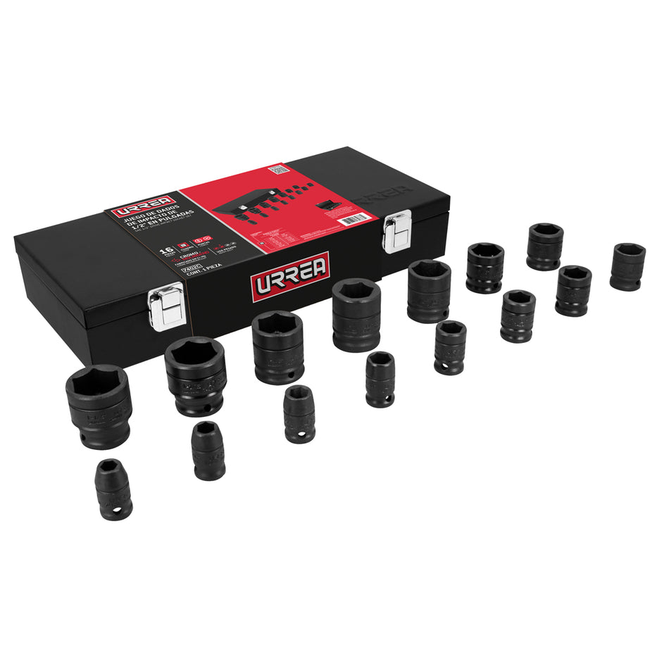 JUEGO DE DADOS DE IMPACTO CUADRO DE 1 2 EN PULGADAS EN CAJA 15 PIEZAS SKU 7402C
