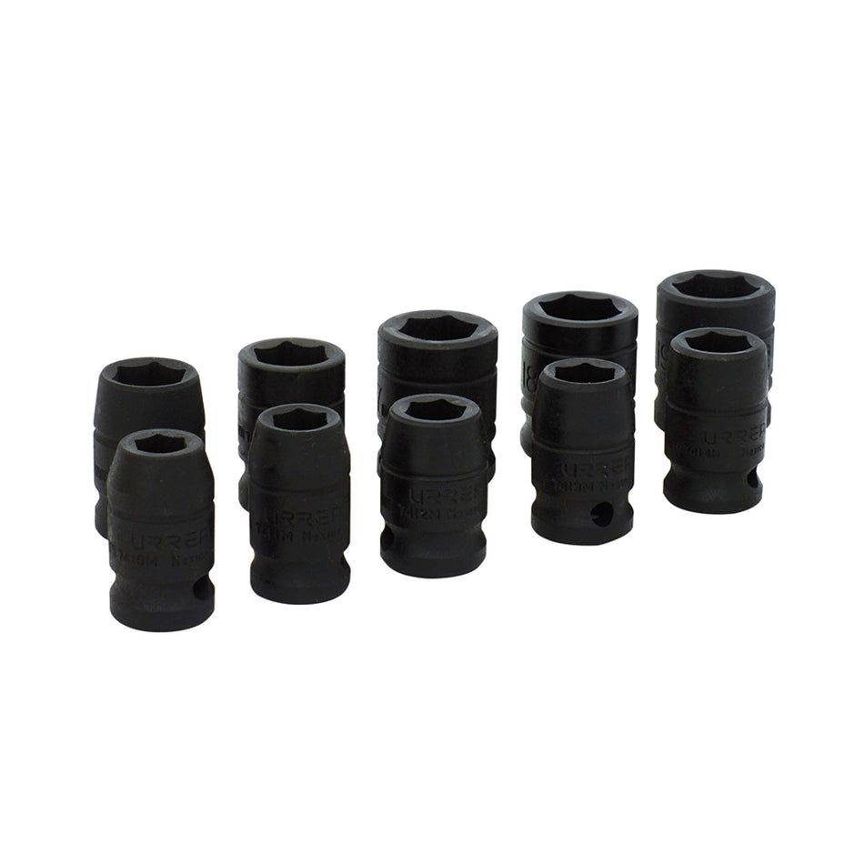 JUEGO DE DADOS DE IMPACTO CUADRO DE 1 2 6 PUNTAS METRICOS 10 PIEZAS SKU 74202M