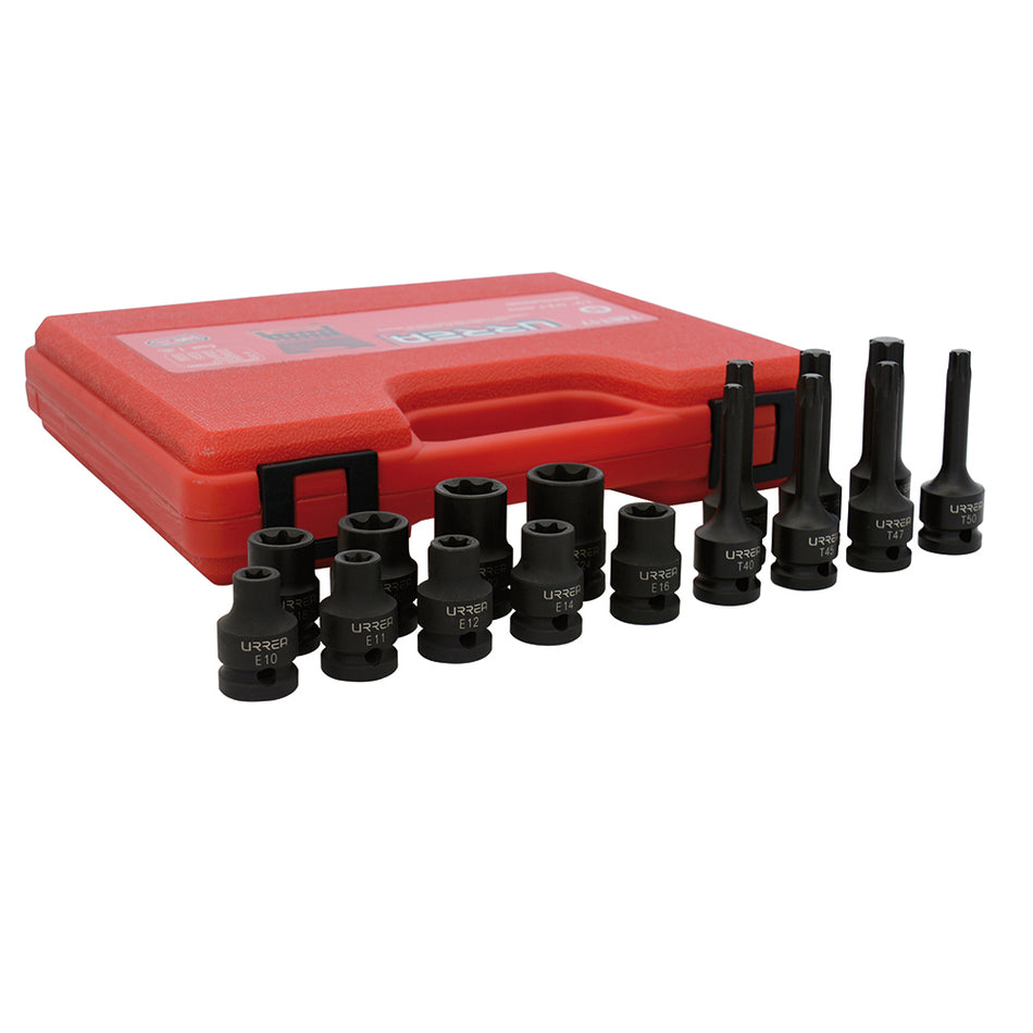 JUEGO DE DADOS DE IMPACTO TORX HEMBRA Y PUNTA TORX CUADRO DE 1 2 16 PIEZAS SKU 74ET17