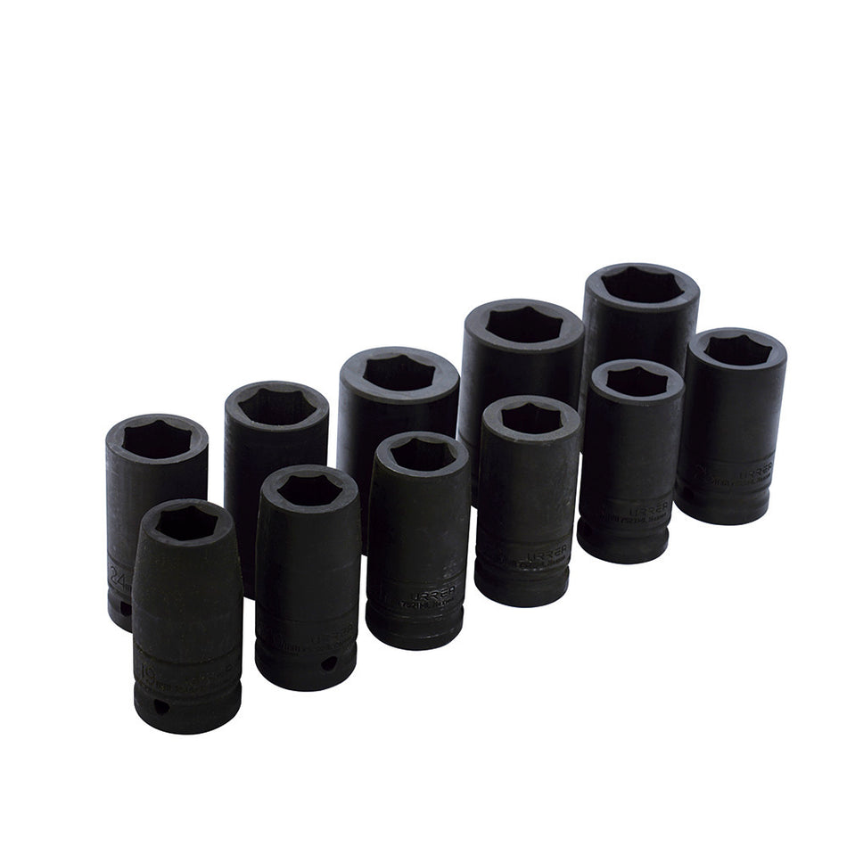 JUEGO DE DADOS LARGOS DE IMPACTO CUADRO DE 3 4 6 PUNTAS METRICOS 11 PIEZAS SKU 750011ML