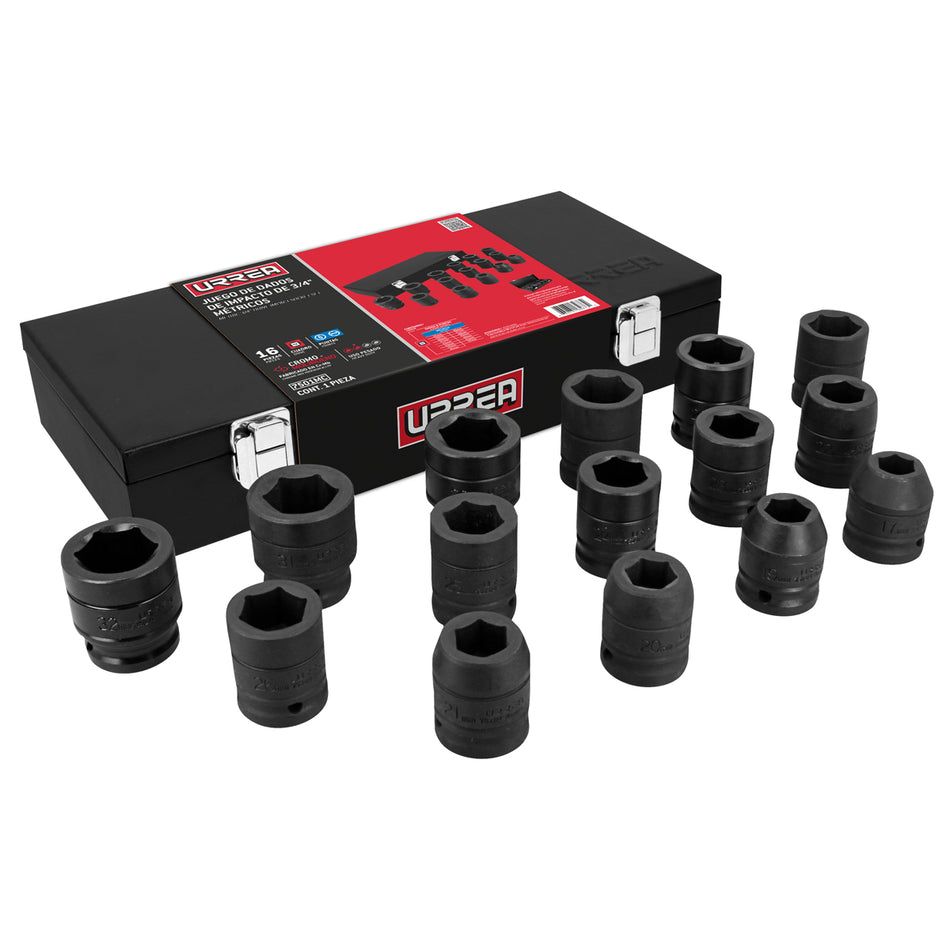 JUEGO DE DADOS DE IMPACTO CUADRO DE 3 4 METRICOS 15 PIEZAS SKU 7501MC