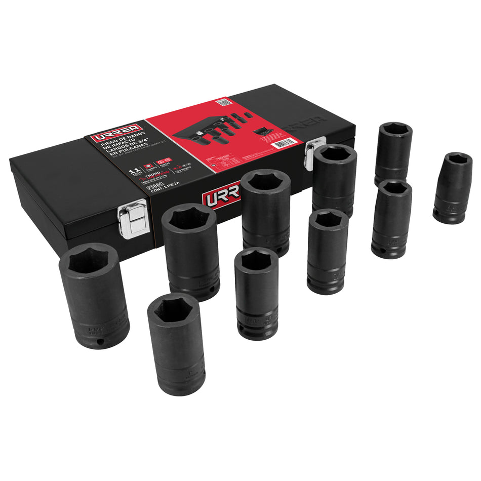JUEGO DE DADOS LARGOS DE IMPACTO CUADRO DE 3 4 EN PULGADAS EN CAJA 10 PIEZAS SKU 7502C