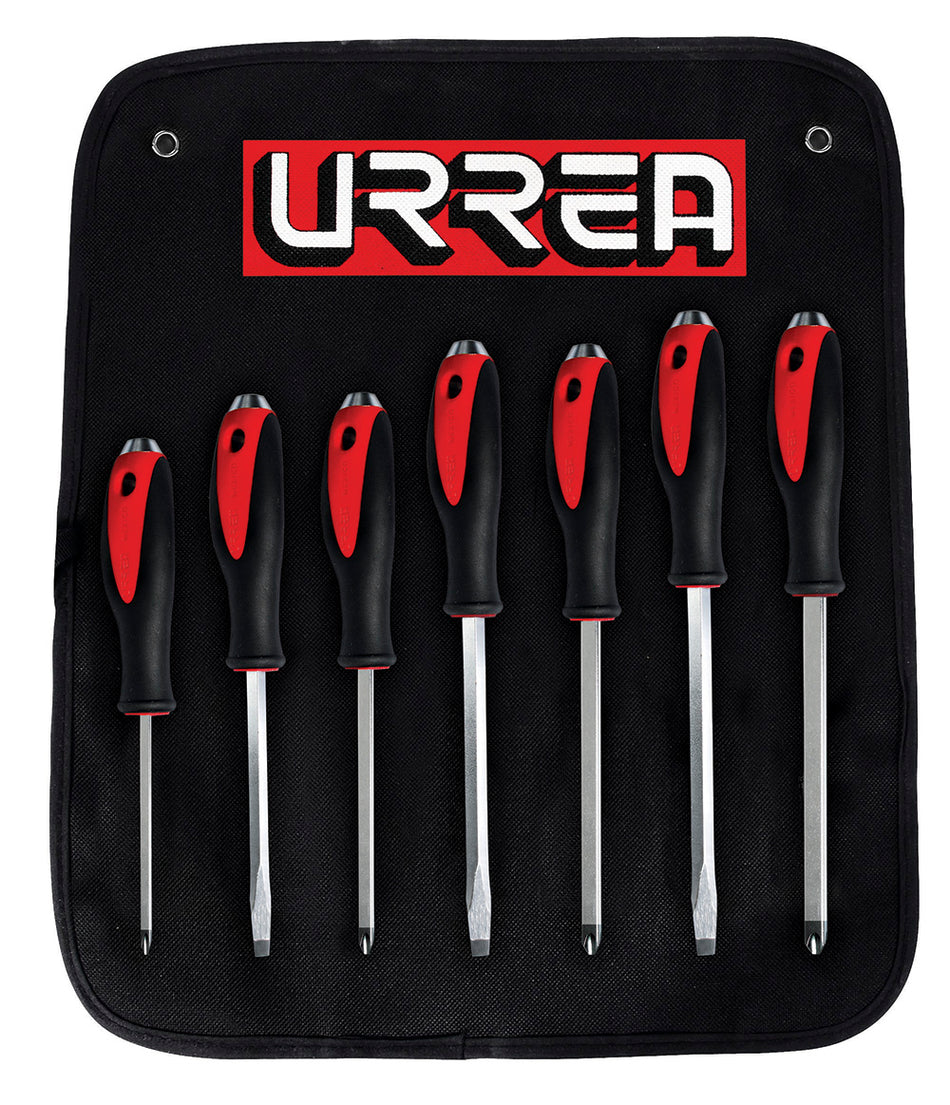 JUEGO DE DESTORNILLADORES CON MANGO BIMATERIAL DE GOLPE COMBINADOS 7 PIEZAS SKU 9100GC