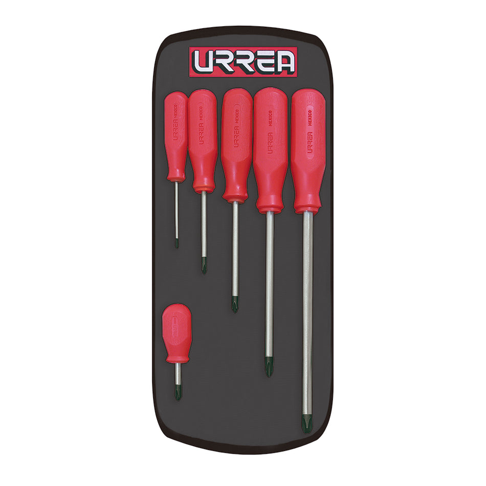 JUEGO DE DESTORNILLADORES CON MANGO ROJO PUNTA PHILLIPS 6 PIEZAS SKU 9600AR