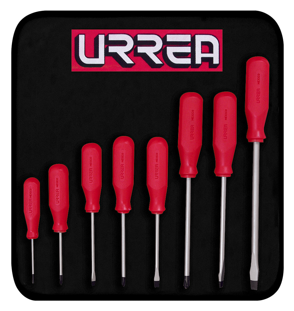 JUEGO DE DESTORNILLADORES CON MANGO ROJO COMBINADOS 8 PIEZAS SKU 9600DR