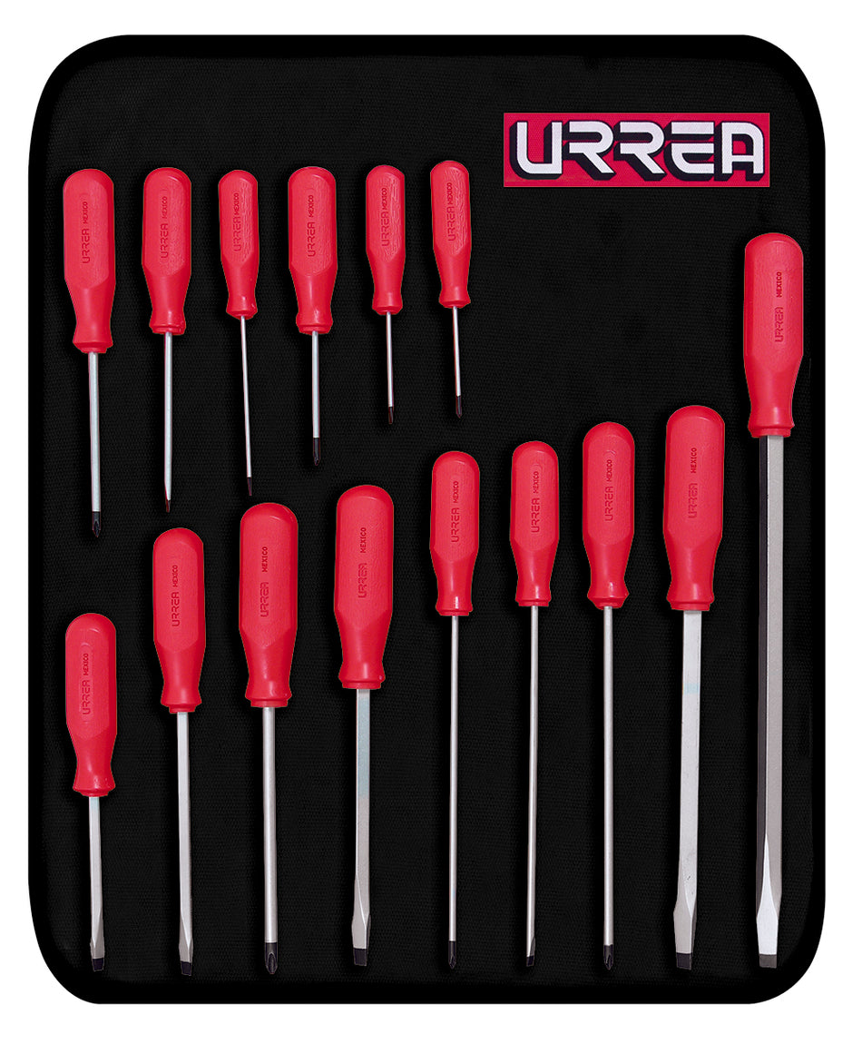 JUEGO DE DESTORNILLADORES CON MANGO ROJO COMBINADOS 15 PIEZAS SKU 9600ER