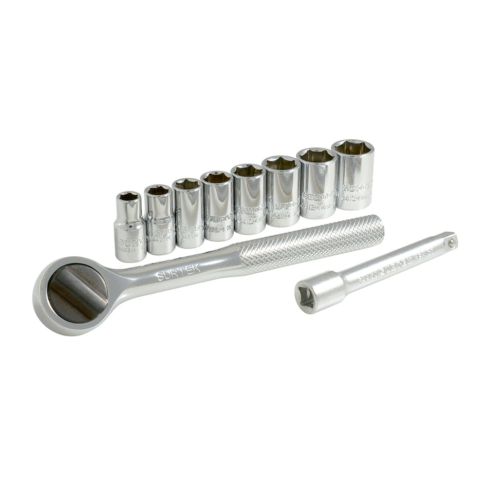 JUEGO DE DADOS Y ACCESORIOS CUADRO DE 1/4" METRICO, 10 PIEZAS SKU A03M0