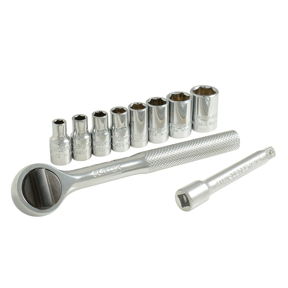 JUEGO DE DADOS Y ACCESORIOS CUADRO DE 1/4" EN PULGADAS, 10 PIEZAS SKU A03S0