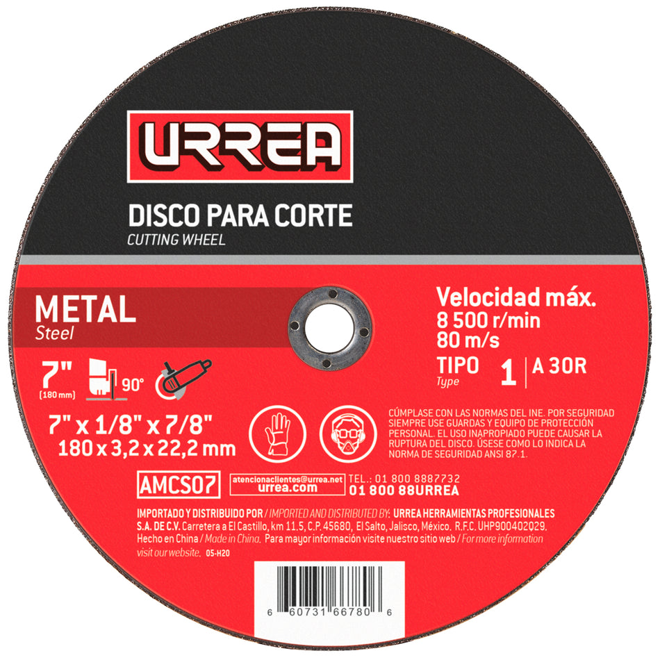 Disco abrasivo tipo 1 para metal 4-1/2" x 1/16" SKU AMCS04