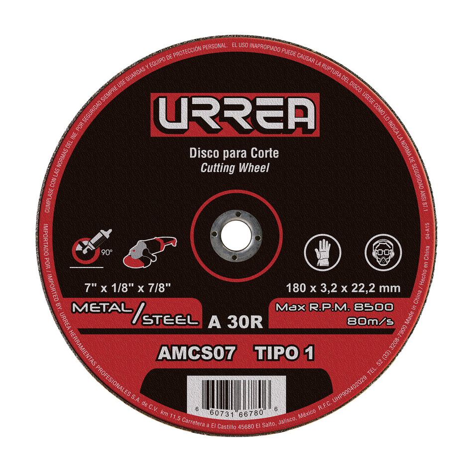 Disco abrasivo tipo 1 para metal 7" x 1/8" SKU AMCS07