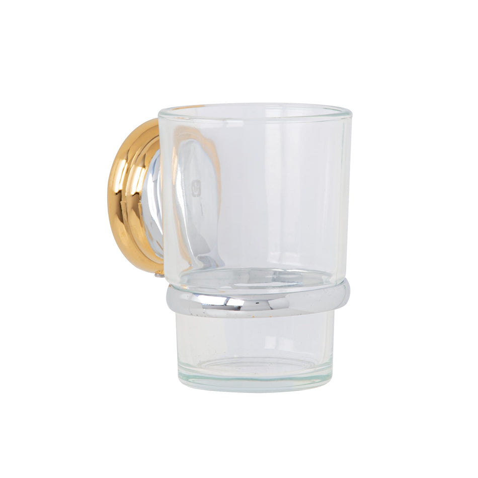 Portavaso cepillero cromo-oro con vaso de vidrio, Foset Aqua SKU AQA-81G