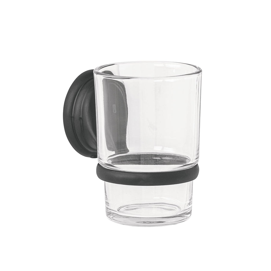 Portavaso cepillero negro con vaso de vidrio, Foset Aqua SKU AQA-81M