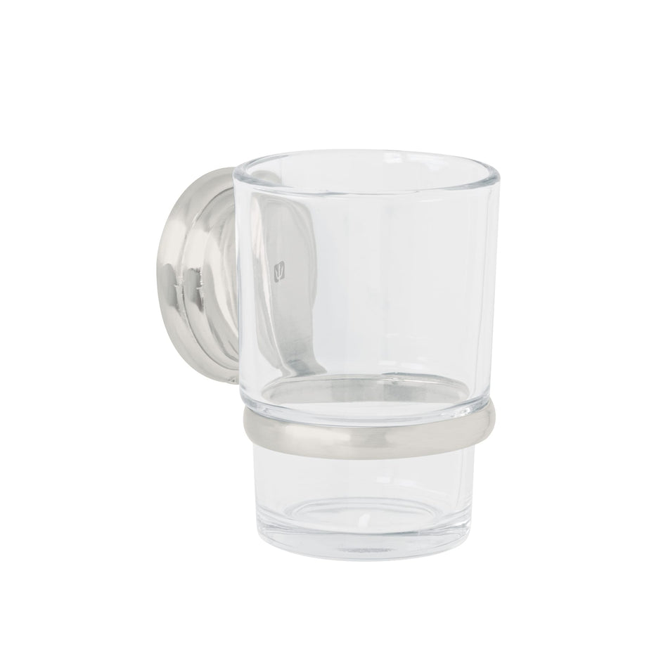 Portavaso cepillero satín con vaso de vidrio, Foset Aqua SKU AQA-81N