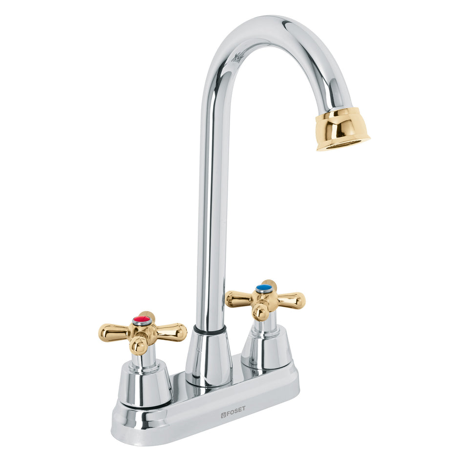 Mezcladora lavabo 4' cromo-oro, tipo bar, cruceta, AQUA SKU AQM-61G