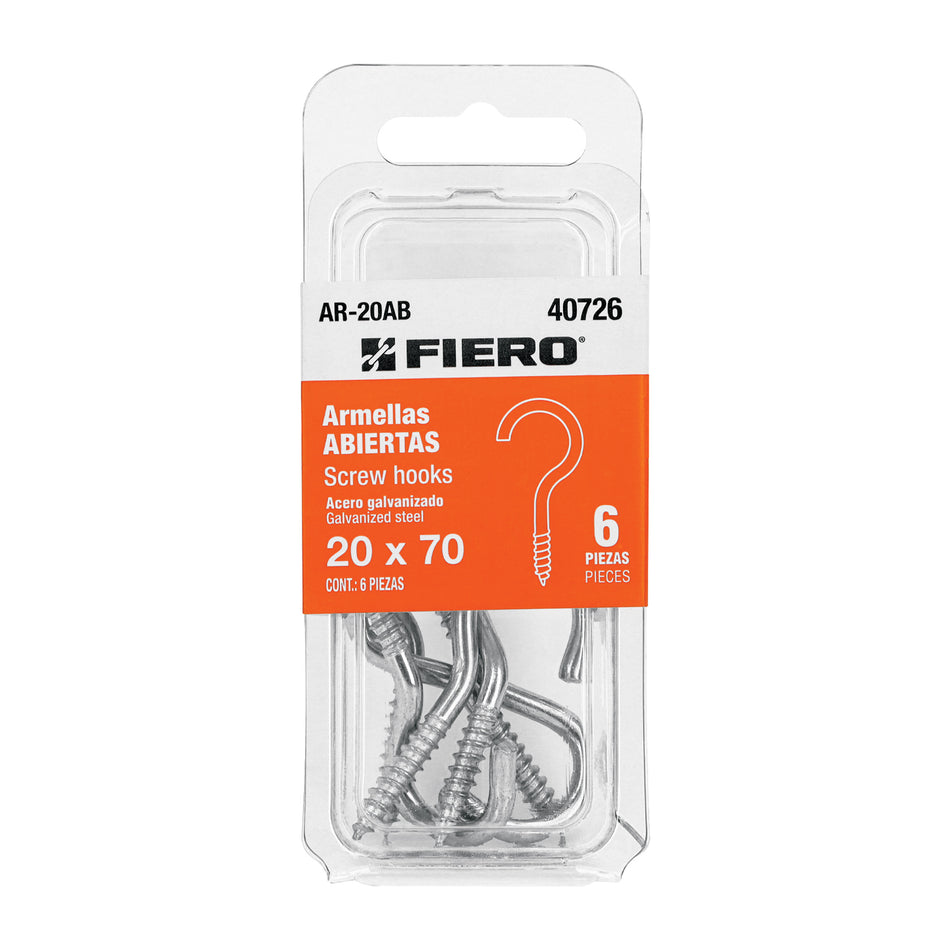 Blíster con 6 armellas abiertas de 20 x 70, Fiero SKU AR-20AB