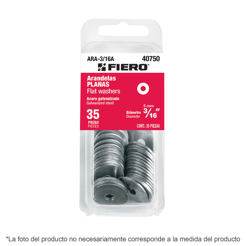 Blíster con 6 arandelas planas de 1/2', Fiero SKU ARA-1/2A