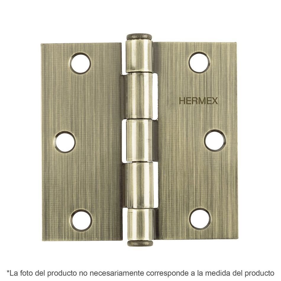 Bisagra cuadrada 2-1/2', latón antiguo, cabeza plana, Hermex SKU BC-252P