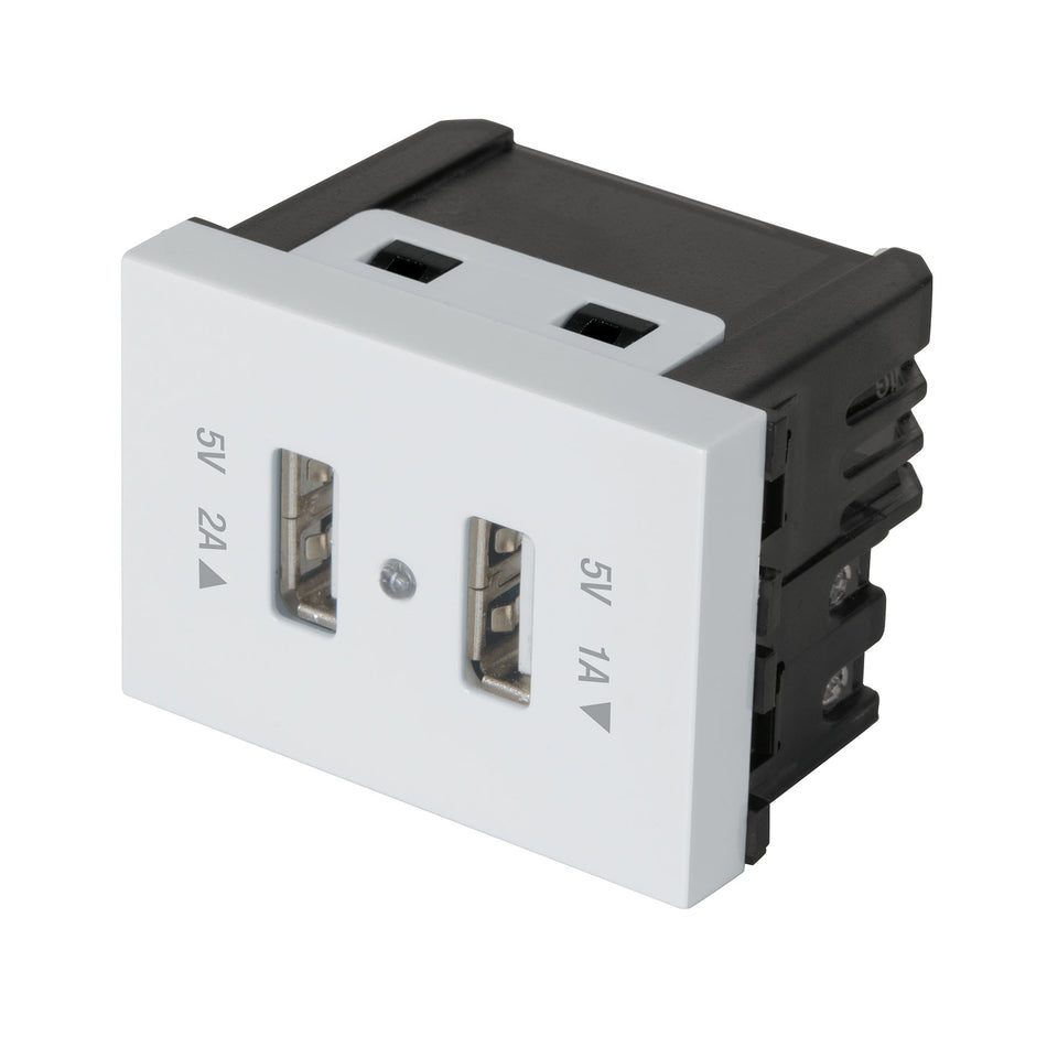 Toma con 2 puertos USB, 1.5 módulos, línea Española, blanco SKU C2USB-EB0