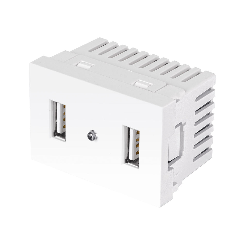 Toma con 2 puertos USB blanco de 1.5 módulos, línea Lisboa SKU C2USB-LB0