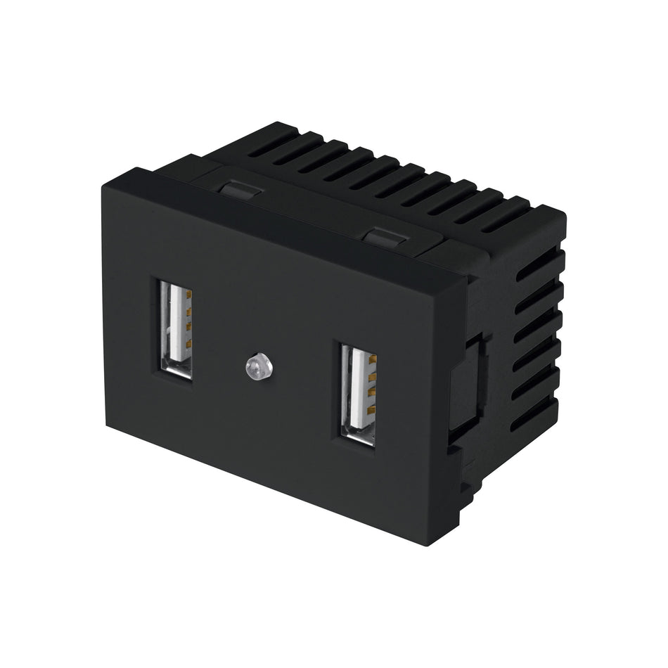 Toma con 2 puertos USB negro de 1.5 módulos, línea Lisboa SKU C2USB-LN0