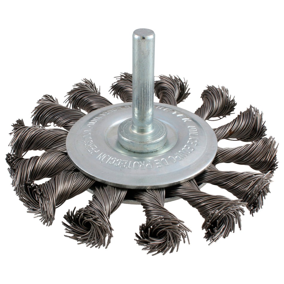 CARDA CIRCULAR TRENZADA ALAMBRE GRUESO 3" X 0.50 MM CON ZANCO 1/4" SKU C5690