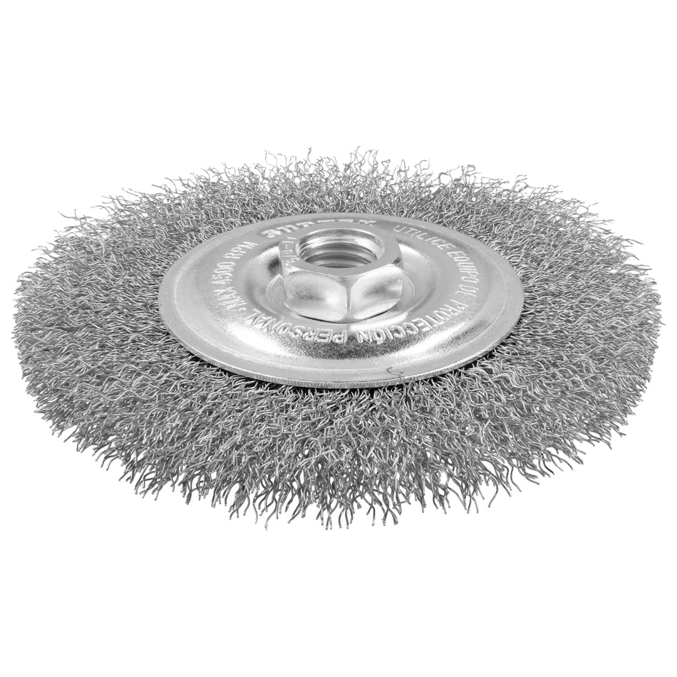 CARDA CIRCULAR ONDULADA ALAMBRE DELGADO DE ACERO INOXIDABLE 6" X 0.30 MM CON ROSCA 5/8" SKU C6200